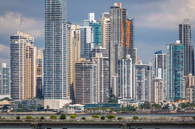 Panoramic View of Skyscrapers Downtown Panama City from the Boardwalk