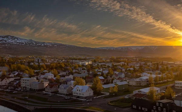 Beautiful View Akureyri Old Town Sunset High Point Summer Day — Stock Photo, Image