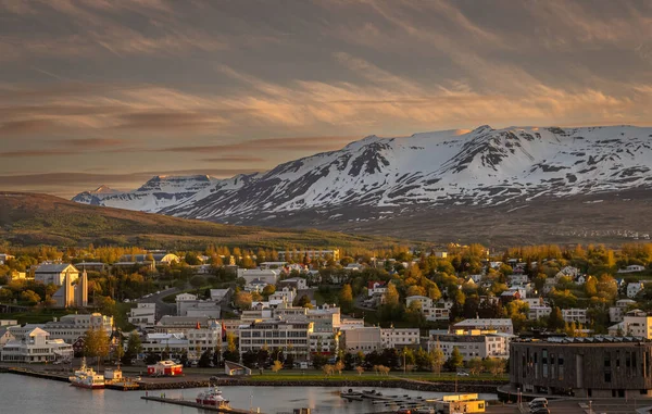 Beautiful View Akureyri Old Town Sunset High Point Summer Day — Fotografia de Stock