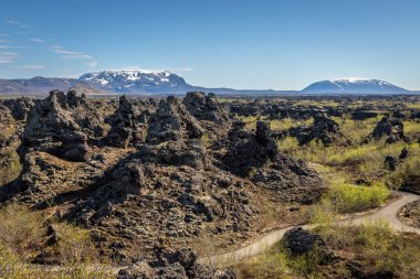 Dimmuborgir Exposure or the Black Fortress, is a dramatic expanse of lava in the Lake Mvatn area. Steeped with folklore, it is one of the most popular destinations for travellers to north Iceland