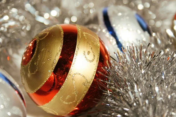 Christmas ornaments and Tinsel — Stock Photo, Image