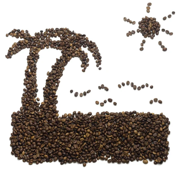 Silueta de playa de océano cumplida con granos de café — Foto de Stock