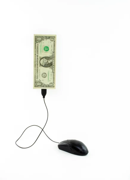 Mouse connected to one dollar note — Stock Photo, Image