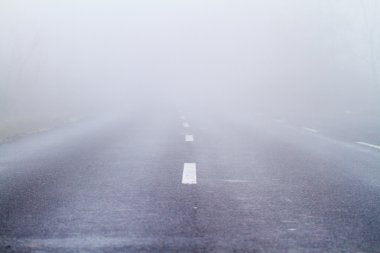 Sonbahar sisinde asfalt yol