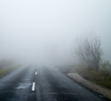 Sonbahar sisinde asfalt yol