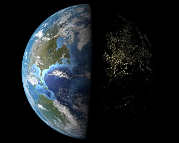 Kaunis näkymä maapallolle avaruudesta - Eurooppa yöllä — kuvapankkivalokuva