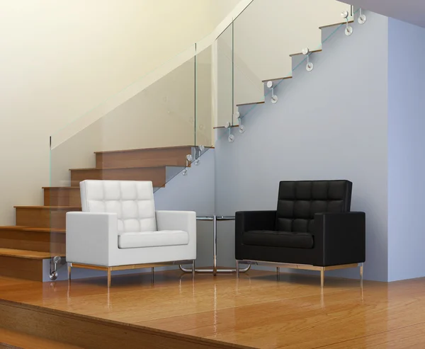 Interieur design, wachtkamer met lederen fauteuils — Stockfoto
