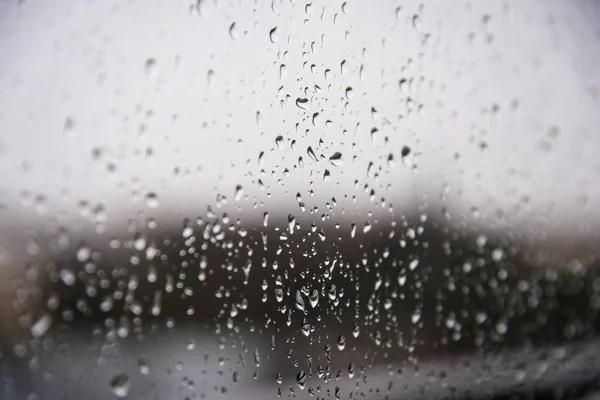 Natural Rain Water Drops Glass Grey Background Shallow Dof — Fotografia de Stock