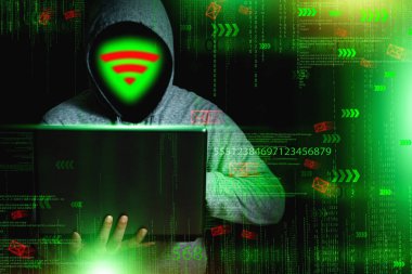 Çevrimiçi hacker Kişisel bilgileri, finans, bankalar, bankalar, interbankacılık, Wi-Fi üzerinden insanların şifreleri ve gelecekte cep telefonları bulmak.