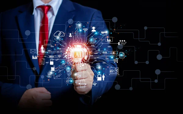 Yapay Zeka ve İş Yapay Zekası Wi-Fi Modernliği 'ni öğrenmek Geleceğin Yaratıcı Dönüşümü ve dijital çağda finans sektöründeki teknoloji dünyadaki iş hızını artırır Ai Simgesi Dokunuşu