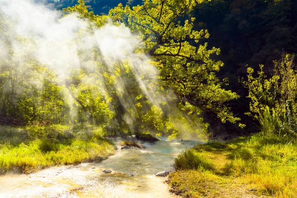 Natuurlijke bron van waterstof en zwavel in de Kaukasus in de zomer — Stockfoto