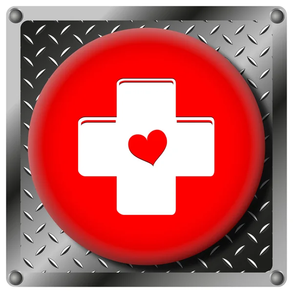 Kříž s kovovým ikony srdce — Stock fotografie