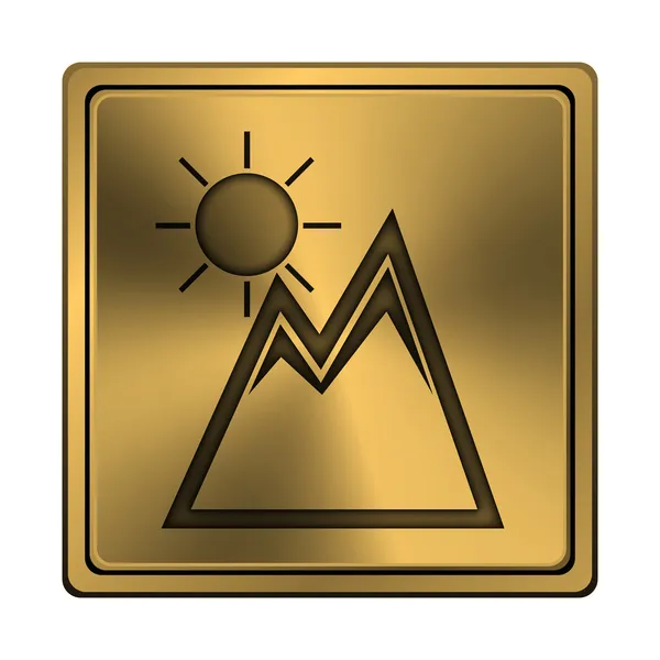 Montañas con icono del sol — Foto de Stock