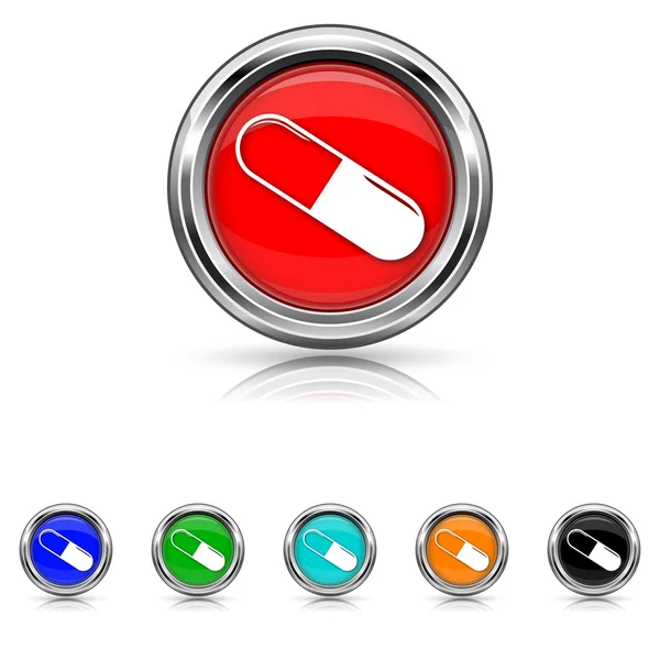 Icono de píldora - conjunto de seis colores — Vector de stock