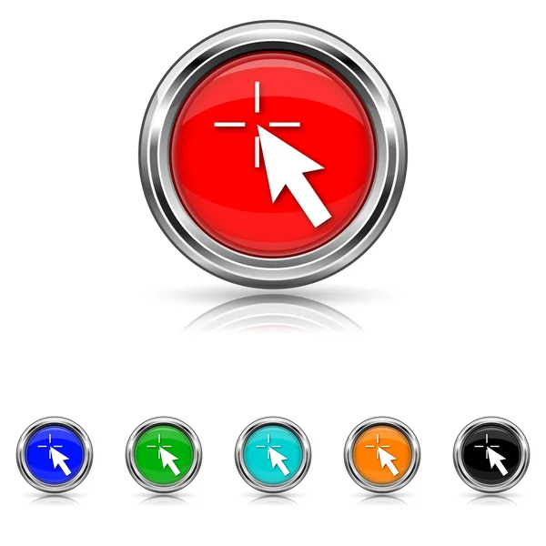 Haga clic aquí icono - conjunto de seis colores — Archivo Imágenes Vectoriales