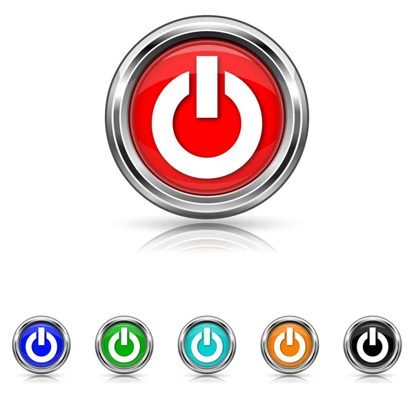 Ikona przycisku zasilania - zestaw 6 kolorów — Wektor stockowy