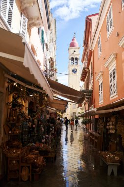 Korfu, Yunanistan - 10.07.2021: Aziz Spyridonas Kilisesi, Korfu, Yunanistan.