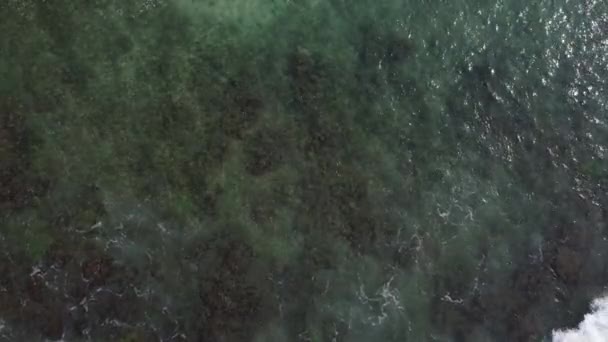 Aerial view of an emerald green sea and big foaming waves. Indian Ocean. Sri Lanka — Stock Video