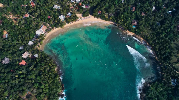 Vista Aérea Playa Hiriketiya Dikwella Playa Azul Sri Lanka Océano — Foto de Stock
