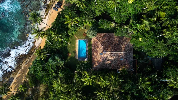 Aerial View Villa Swimming Pool Tropics Hiriketiya Beach Sri Lanka Stock Image