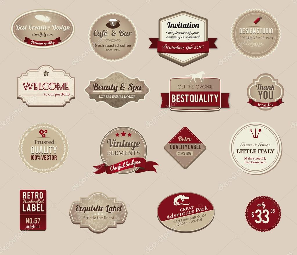 A set of vintage styled logo and other badges
