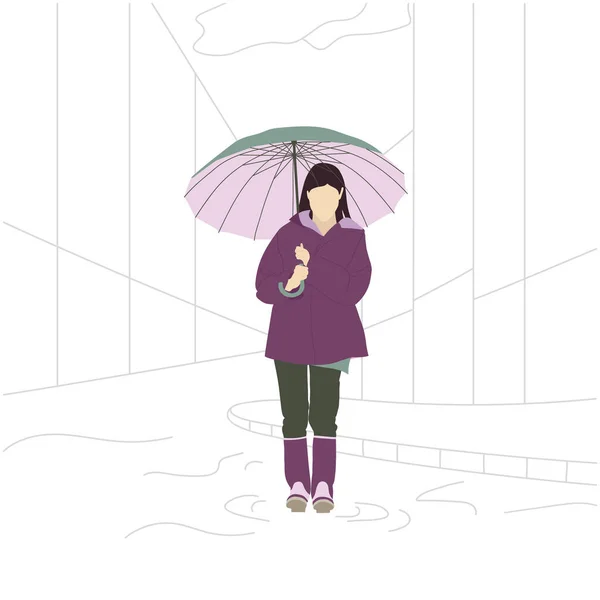 Girl Umbrella Vector Illustration Flat Style — Stock Vector