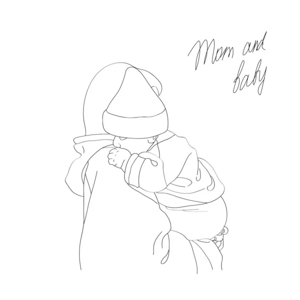 ママと赤ちゃん スケッチ 白を基調としたベクトルイラスト — ストックベクタ