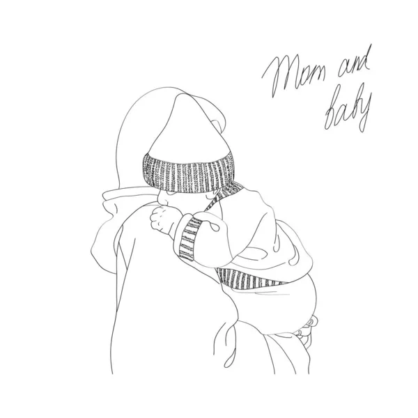 Μαμά Και Μωρό Σκίτσο Εικονογράφηση Διανύσματος Απομονωμένη Λευκό Φόντο — Διανυσματικό Αρχείο