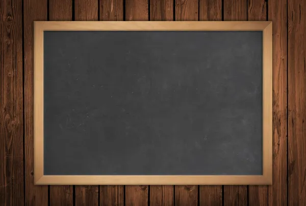 Blackboard on a wooden wall — Stock Photo, Image