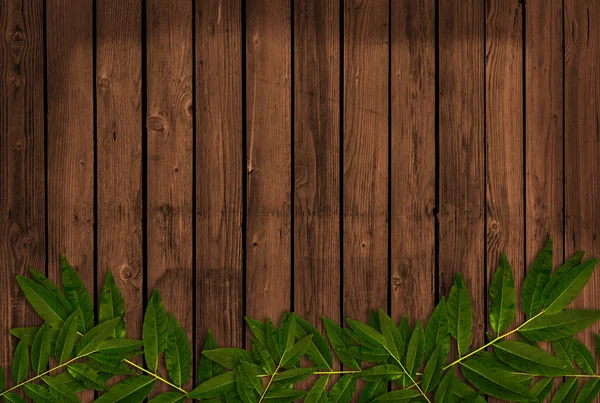 Fundo de madeira com folhas — Fotografia de Stock