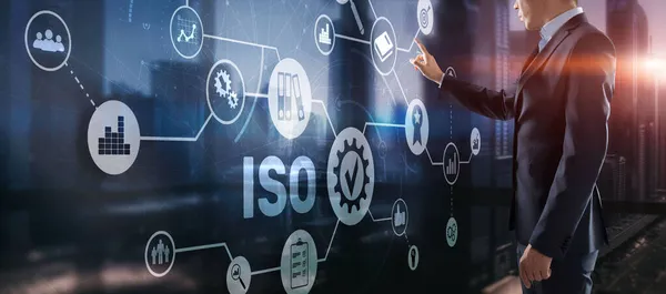 ISO certificatie concept standaard kwaliteitscontrole. Internationale norm voor informatiebeveiliging — Stockfoto