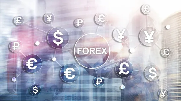 Forex Trading Exchange Business Finance Diagramy Ikony Euro Dolarach Rozmytym — Zdjęcie stockowe
