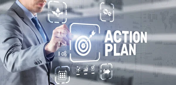 Business Action Plan strategy concept on virtual screen. Time management — Stock Photo, Image