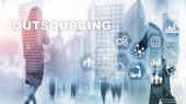 Outsourcing lidských zdrojů. Global Business Industry Concept. Externí outsourcing Mezinárodní partnerství.