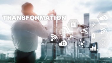 İş Dönüşümü. Gelecek ve İnovasyon İnternet ve ağ konsepti. Soyut iş geçmişi. Karışık Ortam.