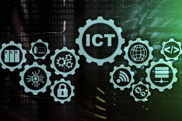 Ict Informatie Communicatietechnologie Moderne Serverachtergrond Virtueel Scherm — Stockfoto