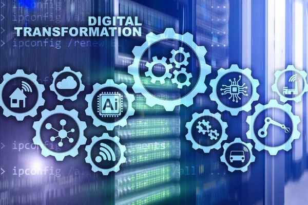 Transformación Digital Concepto Digitalización Procesos Empresariales Tecnológicos Fondo Del Centro —  Fotos de Stock