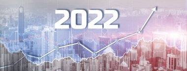 Modern şehir arka planında yeni 2022 yılı. Web Sitesi Afişi