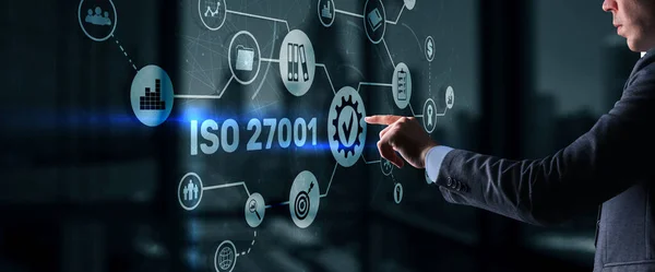 ISO 27001. Międzynarodowy standard bezpieczeństwa informacji. Koncepcja norm ISO Gwarancja kontroli jakości — Zdjęcie stockowe