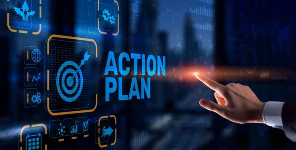 Business Action Plan strategy concept on virtual screen. Time management — Stock Photo, Image