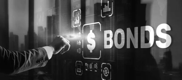 Ασπρόμαυρο. Bond Finance Banking Technology έννοια. Δίκτυο εμπορικών αγορών. — Φωτογραφία Αρχείου