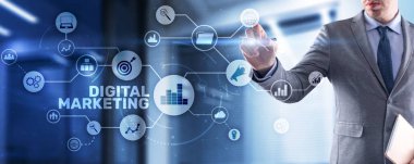 Dijital pazarlama teknolojisi konsepti. Hedef ve etkileşimli pazarlama. Arama Motoru İyimser