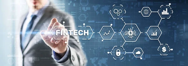 Fintech Investment Conceito de Tecnologia Financeira. Tela virtual 3D — Fotografia de Stock
