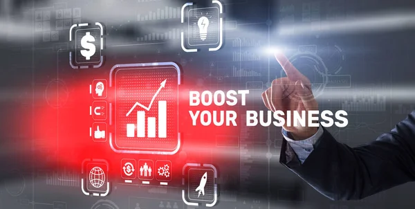 Boost uw bedrijf op het virtuele scherm. Business Technology Internet en netwerkconcept — Stockfoto