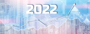 Modern şehir arka planında yeni 2022 yılı. Web Sitesi Afişi