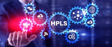 MPLS. Multiprotocol Label Switching on virtual screen. 2021 clipart