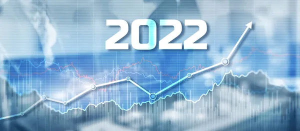 Nowy rok 2022 technologia finansowa zmienia biznes. Wykres wzrostu ze zwrotem z inwestycji — Zdjęcie stockowe