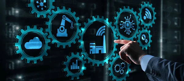 Smart Industry Control Konzept. Automatisierung und Datenaustausch in Fertigungstechnologien — Stockfoto