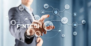 Fintech Yatırım Finans Teknolojisi Konsepti. 3B Sanal Ekran