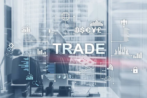 虚拟屏幕上的注册:贸易.货币图标混合媒体 — 图库照片